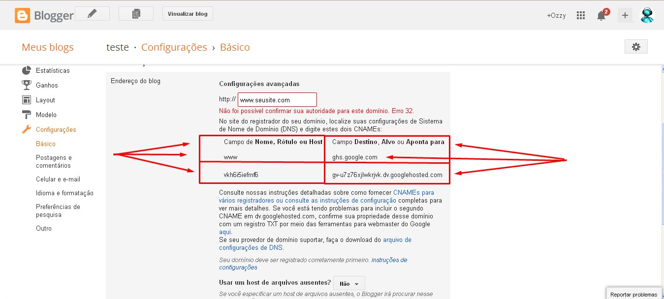 Configurações Do Domínio No Blogger - Blog ObaCast