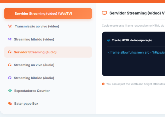Leve a transmissão para seu site